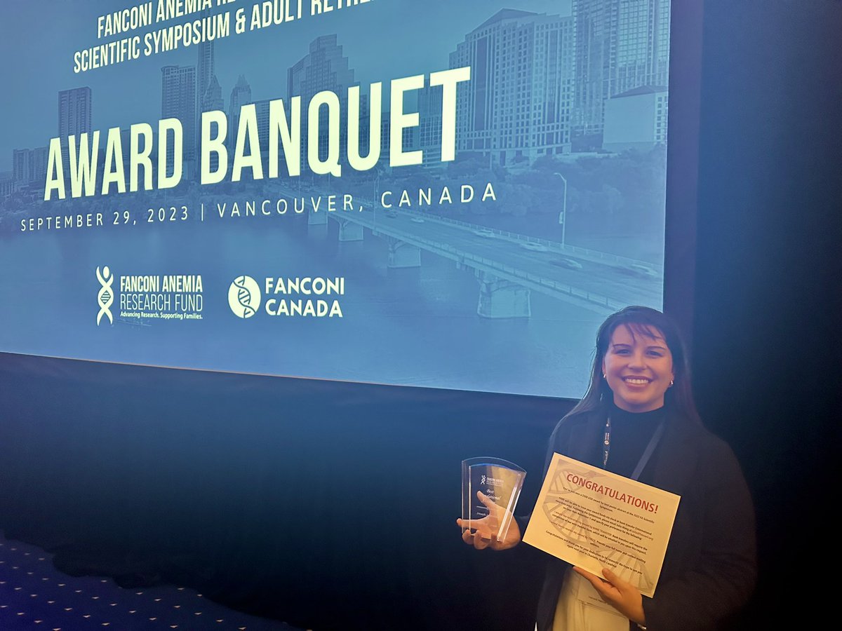 tweetRachelB's tweet photo. Won the best translational presentation award at the Fanconi Anemia Research Symposium! Surprised but truly honored. 🏆 https://t.co/8qabiDwxQO