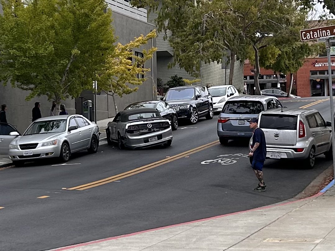 scottkagawa's tweet photo. Trying to figure out how this happened without the ‘stang going more than the school zone speed limit. https://t.co/HSHdksPDhZ
