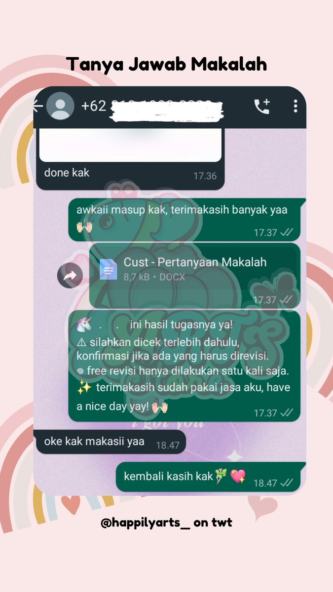 🌷 Testi

255. Visi, Misi, Proker Ketua OSIS
256. Studi Kasus - PKN
257. Uraian - Fisika
258. Pertanyaan Makalah

🎠 pena-joki by happilyarts 
✨ thankyou for trusting me
💌 DM/WA for order
#byarts