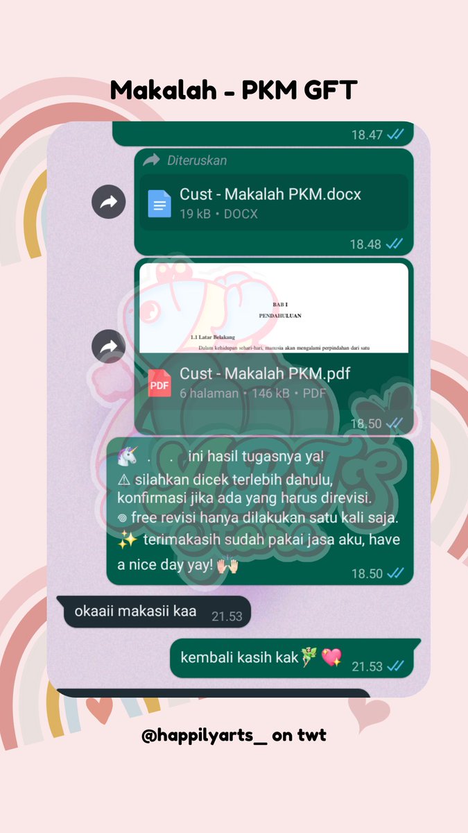 🌷 Testi

278. Materi - Psikologi Perkembangan
279. Makalah - PKM GFT 

🎠 pena-joki by happilyarts 
✨ thankyou for trusting me
💌 DM/WA for order
#byarts
