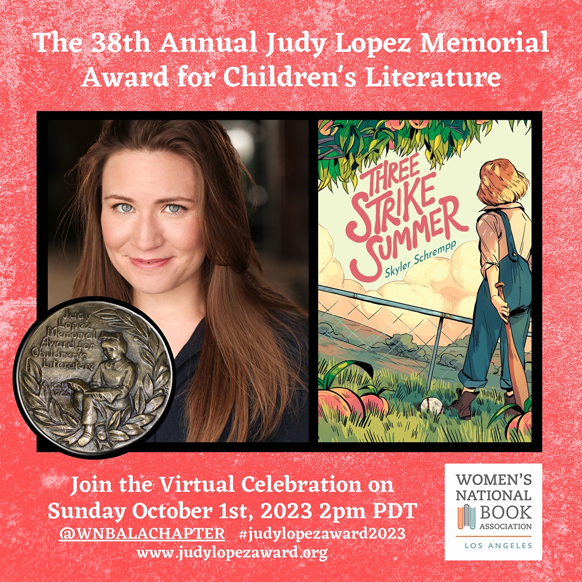 Congrats to @SkylerSchrempp on her engaging, inspiring story #ThreeStrikeSummer, a 2023 Judy Lopez Memorial Award Honor Book🔸 Join us this Sunday, October 1, 2 pm PDT/5 pm EST to celebrate! judylopezaward2023.eventbrite.com #judylopezaward2022