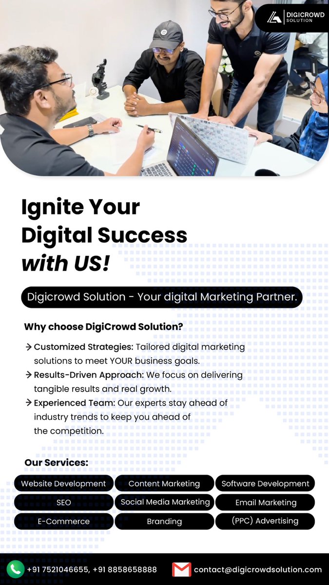 We put a lot of effort into developing your online presence, engaging with your audience, and delivering results through innovative solutions 🌐 Visit our website (link in bio) 📧 Email us: contact@digicrowdsolution.com 📲 Call/Whatsapp: +9175210 46655 and +9175180 88988