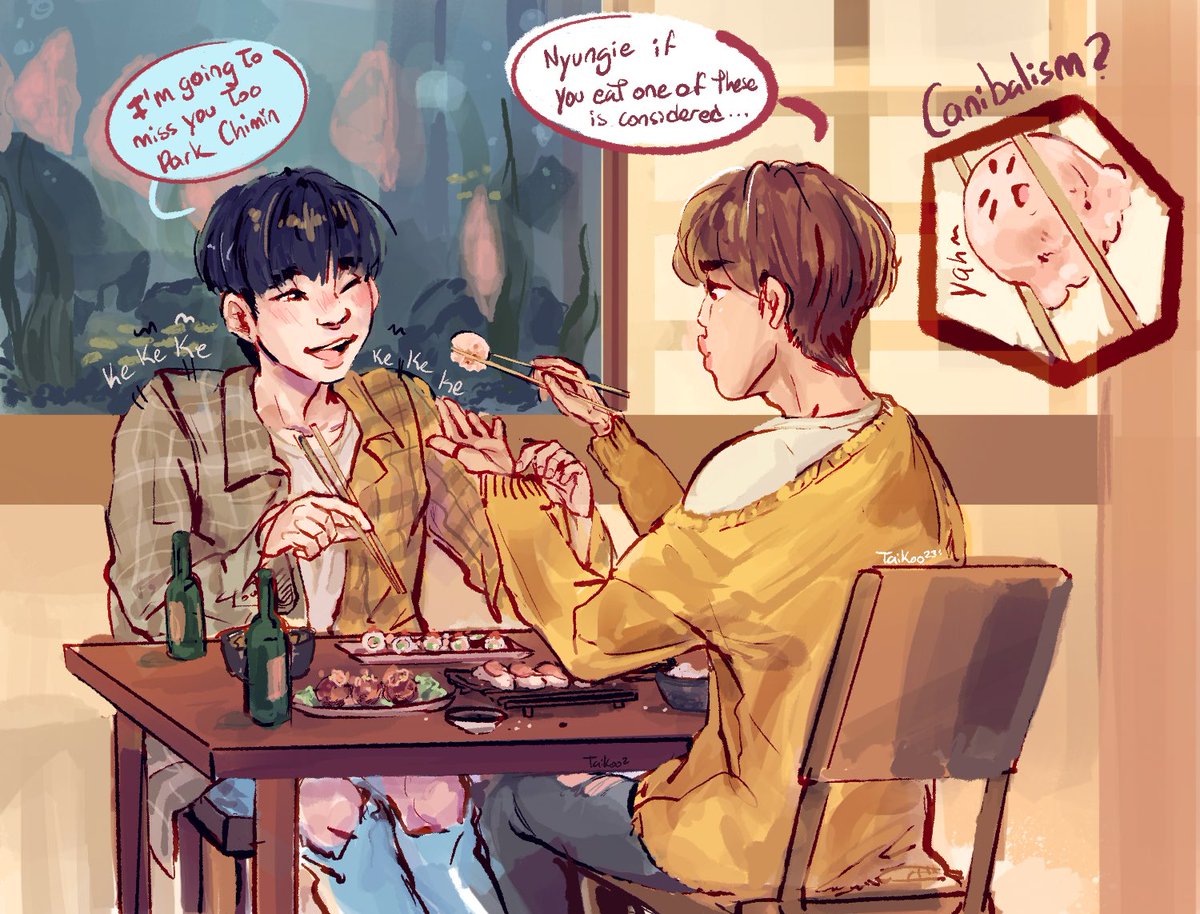 Taikoodles's tweet image. JiYoon sushi date 🥺🐱🐱
#yoonmin #슈짐