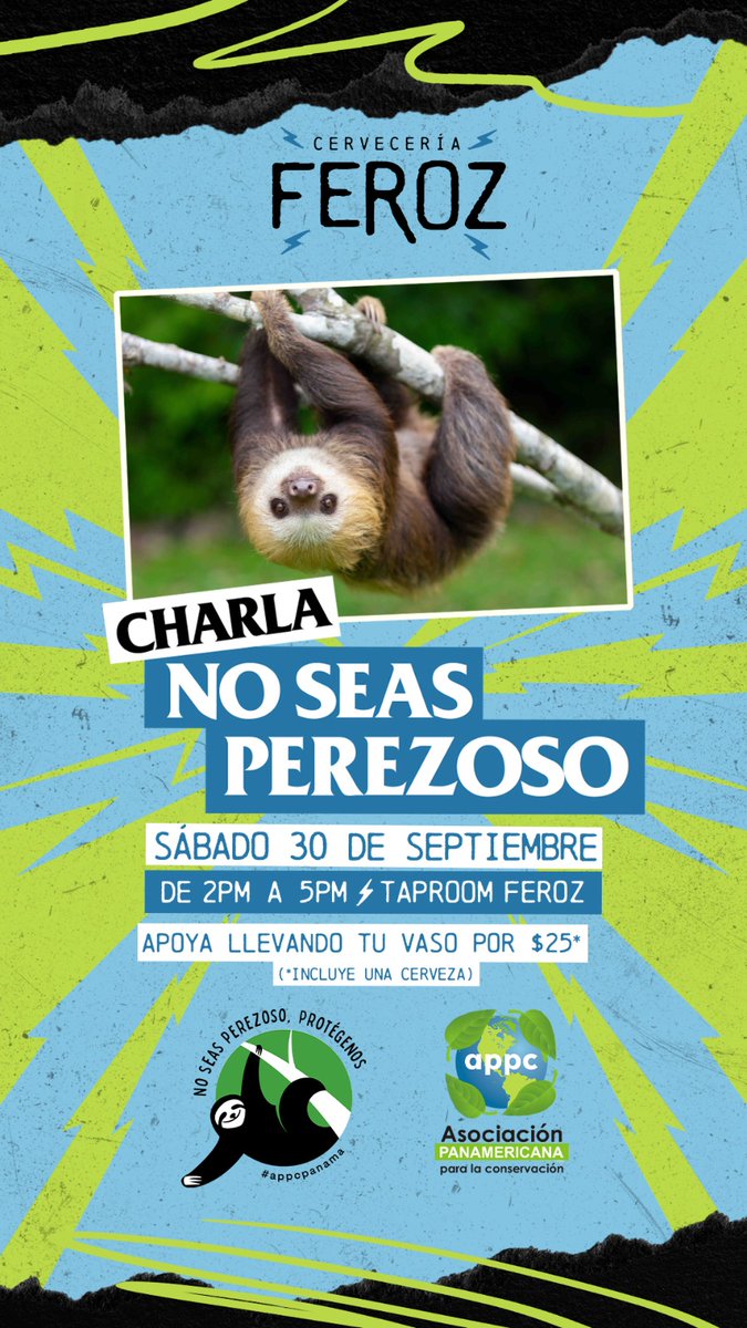 APPC_Panama's tweet photo. Te esperamos este sábado 30 en Cervecería Feroz / ubicada en Ciudad del Saber. 
No seas Perezoso, disfruta una 
#cervezaartesanal mientras aprendes de fauna silvestre con el team de 
#appcpanama https://t.co/4HJXhMjPUP