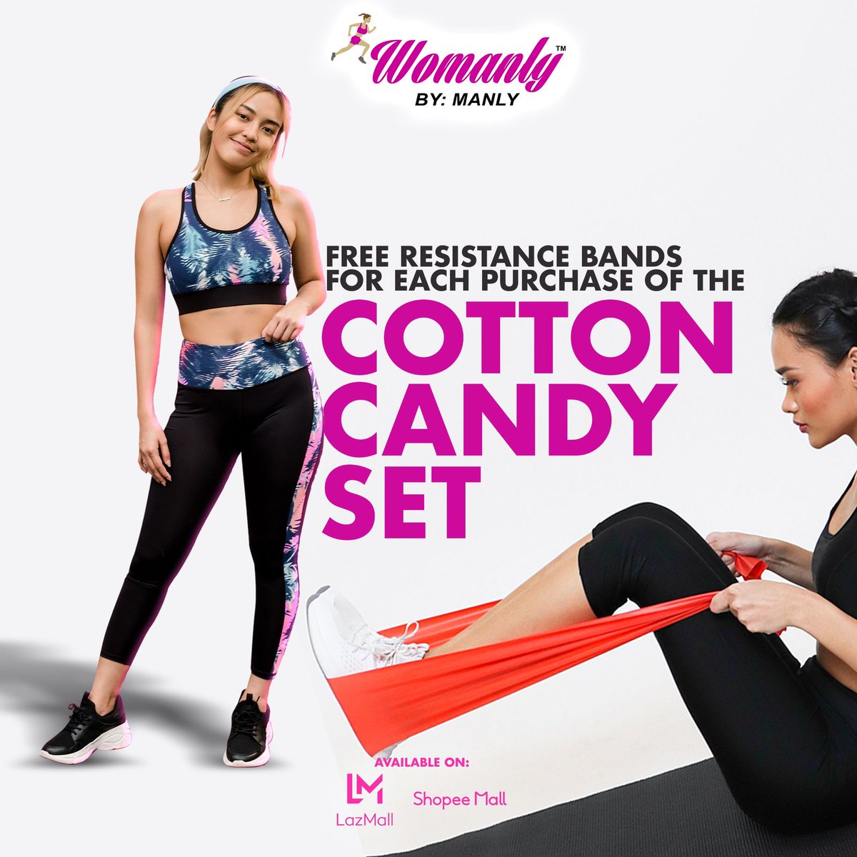 WomanlyM's tweet photo. Give your workout a boost with these cute athleisure wear sets-available in three different prints 🥥🎃🍭

Each Athleisure wear set comes with a free set of Womanly Resistance Bands so you can still look cute even while breaking a sweat. https://t.co/IXUmP359Ja