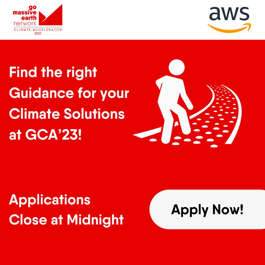 🌟 FINAL HOURS to join the GoMassive Climate Accelerator! 

We're  on the hunt for innovators with a passion for tackling climate change  head-on. Submit your application before it's too late. Let's change the  world together! 🌎✨

Apply Here- lnkd.in/dJWUiAku

#GCA #AWS
