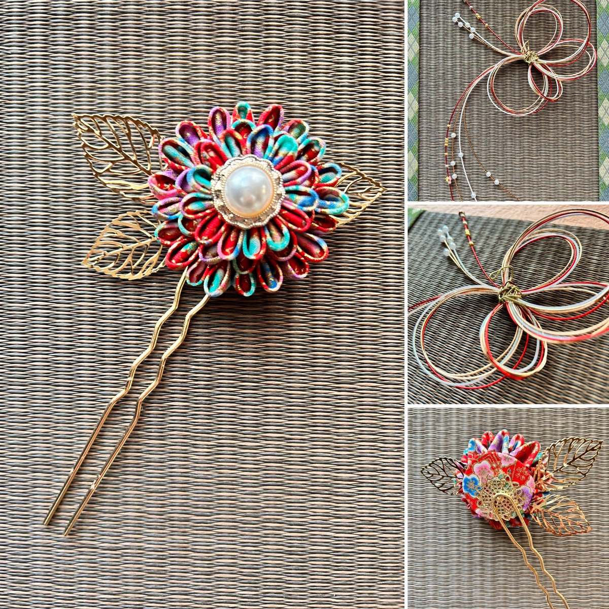 ponko345's tweet photo. The main body of the hairpin and the mizuhiki part of the decoration are removable.
I tried to think of it so that it can be used for both everyday use and for celebrations.
#tumami #tumamizaikuaccessory #handmade #つまみ細工 #ハンドメイド https://t.co/m7N5bYVukV