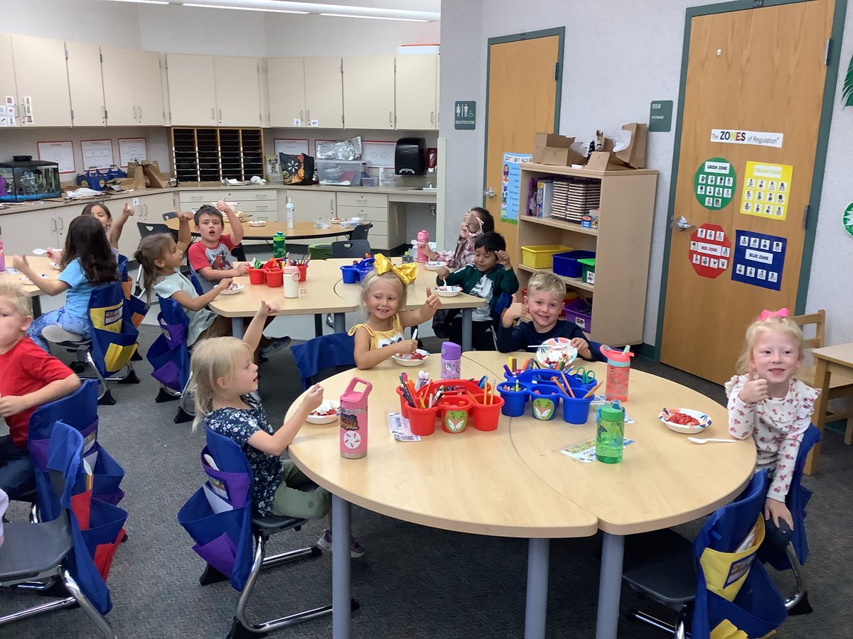 This week kindergartners learned about what it means to be a Good Citizen through a study of multiple versions of The Little Red Hen. We ended the week reading Cook-A-Doodle-Do!and then practiced being good citizens by each taking part in making strawberry shortcake. Yummy!!😀