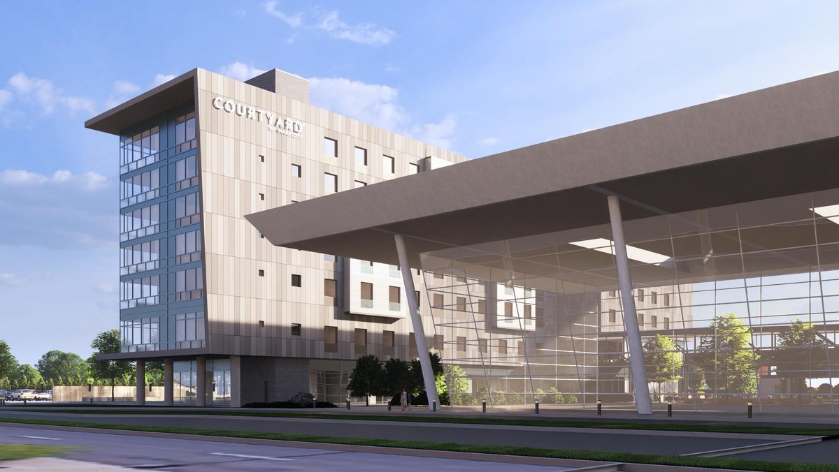 BMcIntoshNews's tweet photo. TAKE A LOOK! The Norfolk International Airport is one step closer to having an on-site hotel. Here's what it could look like: a seven-story Courtyard Marriot with a fitness center, meeting rooms and a rooftop bar. Read the full story here: https://t.co/srYbC73re2 https://t.co/PPon4T6KW0