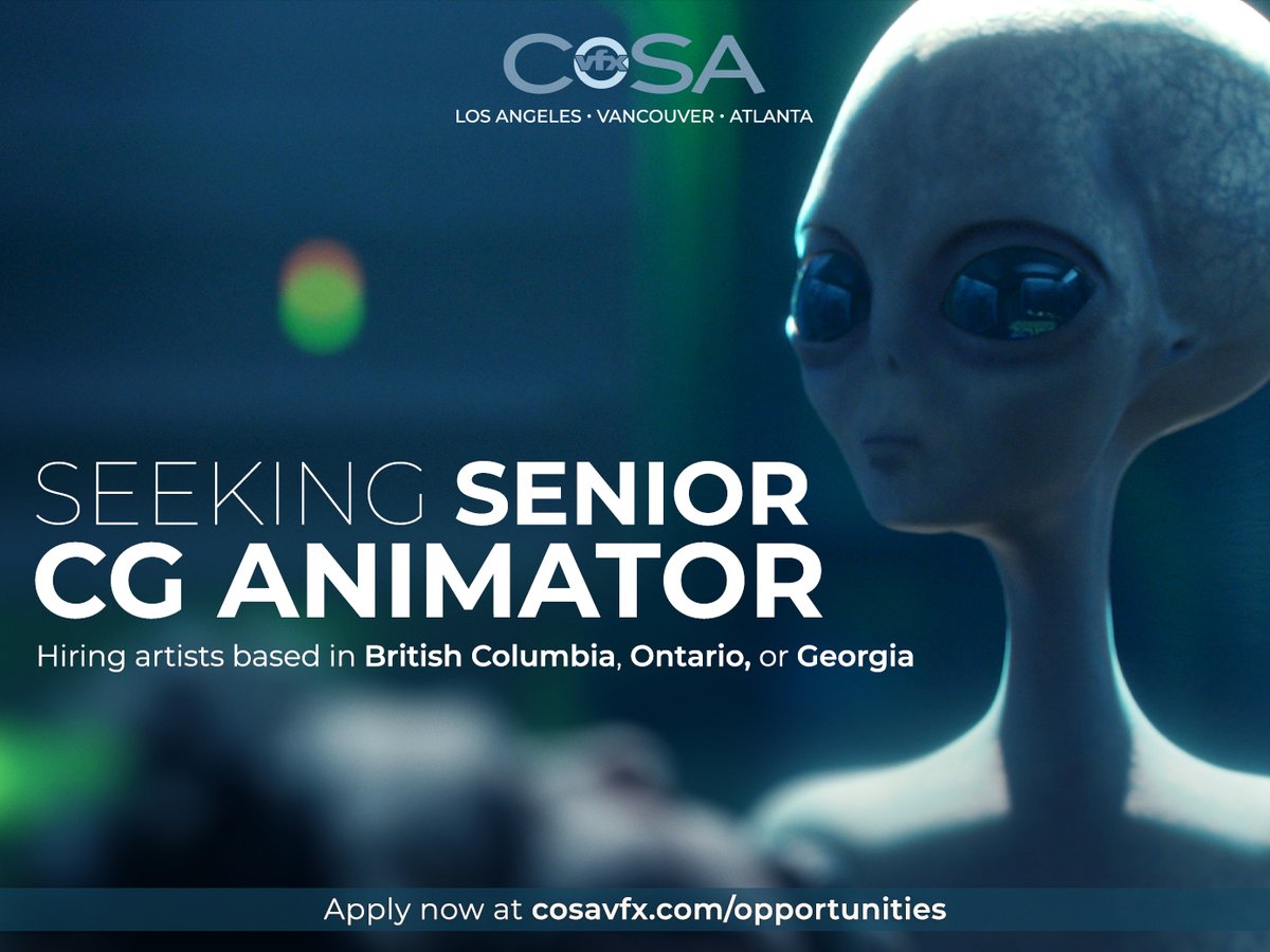 CoSAVFX's tweet image. We're looking for a Senior CG Animator based in British Columbia, Ontario, or Georgia! Is this you? Apply directly at cosavfx.com/opportunities

#Hiring #VFXJobs #CGAnimator #RemoteJobs