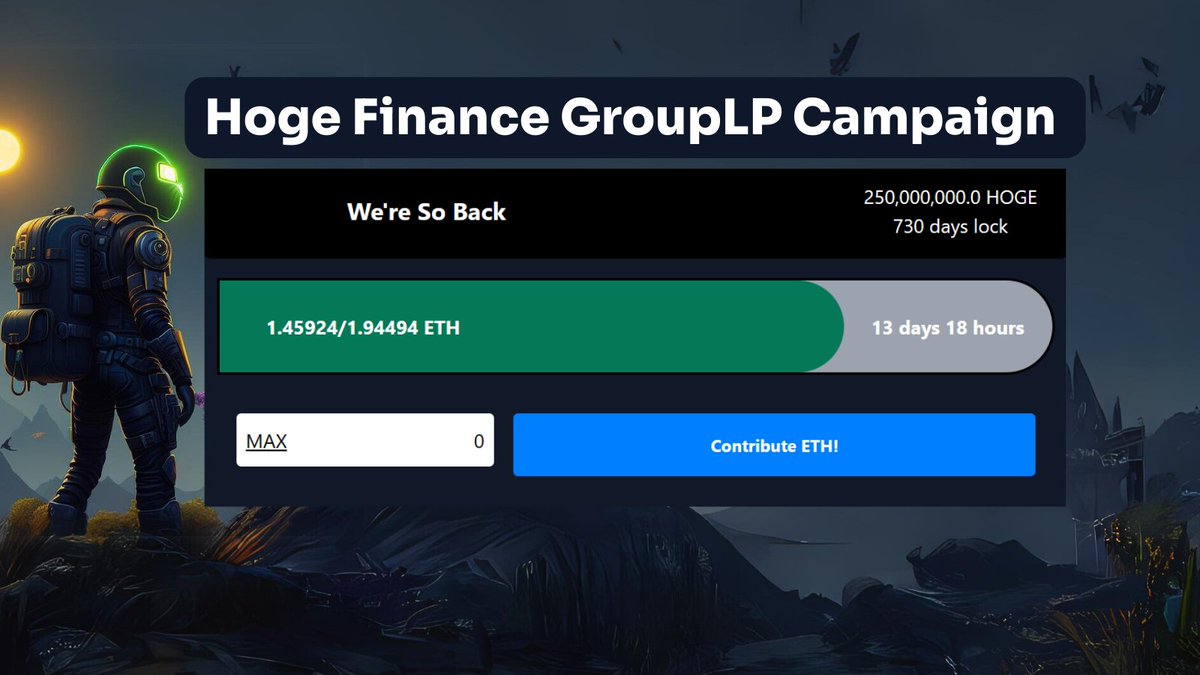 Not long left, 13 Days and counting!
Don't miss out on you're chance to be apart of something unique!
GroupLP is a way for whales and fish team up to improve the liquidity health of your favourite project! 
This campaign has a starting yield of a whooping 20%! That's evenly