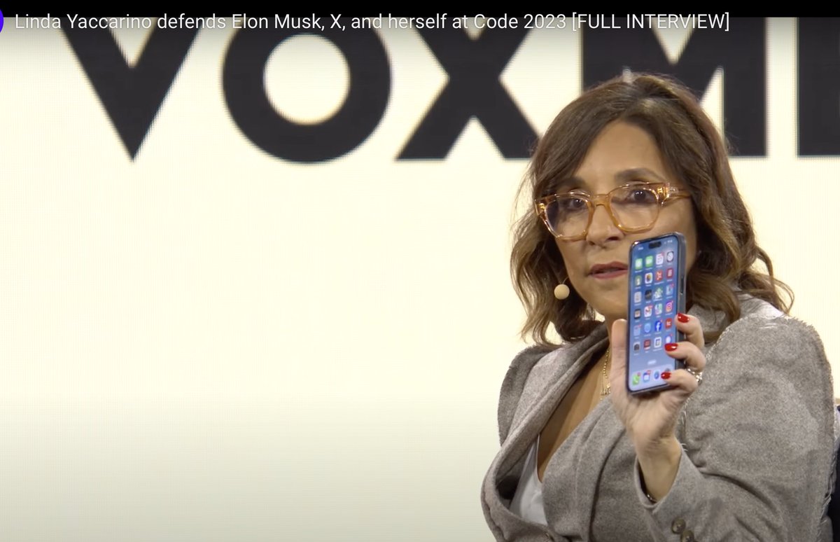 briansolis's tweet image. This week, at #code23 by @voxmedia, X (formerly Twitter) CEO Linda Yaccarino engaged in a fireside chat with @CNBC's @JBoorstin. 
At one point, she flashed her phone (revealing her home screen) to the audience. 
I see Instagram. I see Facebook. 🤔 It's more about what I don't…