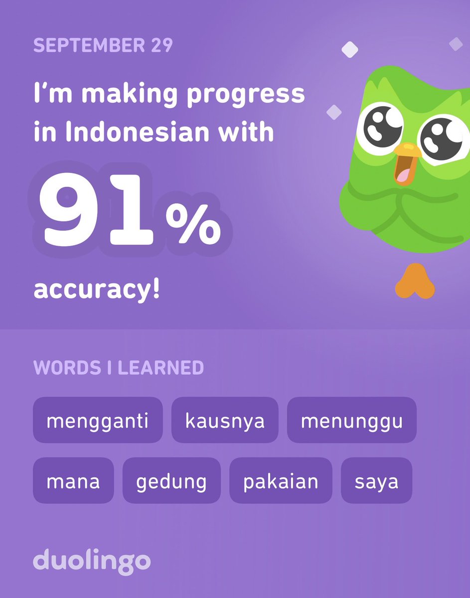 I’m learning Indonesian on Duolingo! It’s free, fun, and effective. ⁦@HumbleISD⁩ ⁦@HumbleISD_KMS⁩ #KMSCougarPride #Indonesia #IndonesianVacation #Bali #BaliVacation #Summer2024 #KomodoIsland