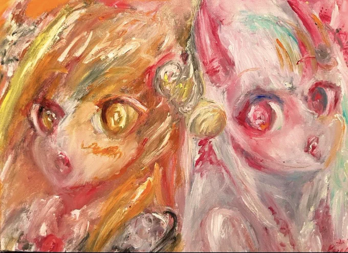 oilpainting   あやココ 次はあさココ提出します  実はapexコラボを突発でしていた2人  #桐生コ個展4 #dearc4 #みかじ絵 #百鬼絵巻