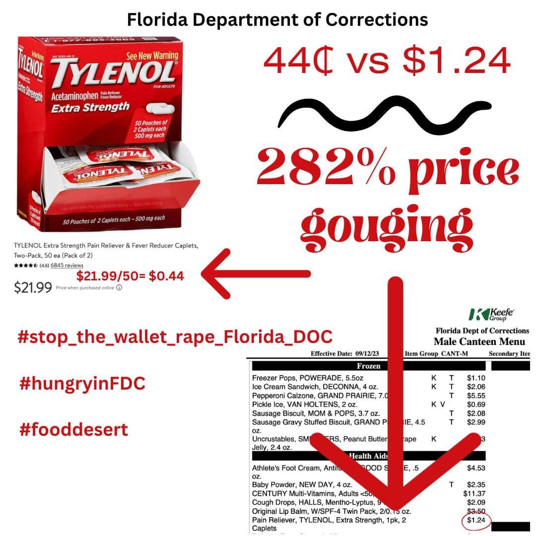 Who @FL_Corrections negotiated these prices & signed this contract with @keefe? No accident, this goes beyond corporate greed! Somebody needs to follow the $$! #HungryinFDC #FoodDesert @AGAshleyMoody @FLSenate @FLHouseofReps @Kathleen4SWFL @Sen_Albritton @MiamiHerald @SunSentinel