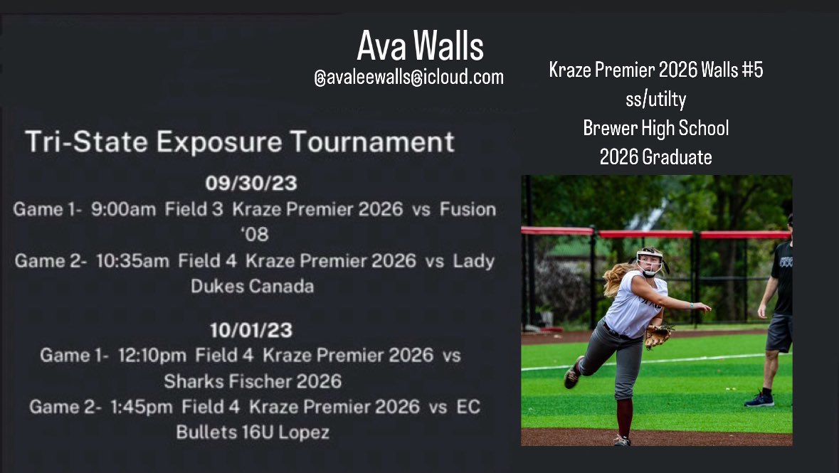 Ava Walls (@a_walls235) on Twitter photo I’m so excited to kick off my fall season by attending the Tri-State Exposure tournament this weekend!! <a href="/WallaceStSB/">Wallace State Softball</a> <a href="/carsonowens12/">Carson O.</a> <a href="/UAB_SB/">UAB Softball</a> <a href="/NWSCC_SB/">Northwest Shoals Softball</a> <a href="/coachangelbrown/">Angel Brown</a> <a href="/KyleParmley/">Kyle Parmley 🥎</a> <a href="/UNASoftball/">North Alabama Softball</a> <a href="/Kraze2026/">Kraze Premier 2026</a> I’m so excited to kick off my fall season by attending the Tri-State Exposure tournament this weekend!! <a href="/WallaceStSB/">Wallace State Softball</a> <a href="/carsonowens12/">Carson O.</a> <a href="/UAB_SB/">UAB Softball</a> <a href="/NWSCC_SB/">Northwest Shoals Softball</a> <a href="/coachangelbrown/">Angel Brown</a> <a href="/KyleParmley/">Kyle Parmley 🥎</a> <a href="/UNASoftball/">North Alabama Softball</a> <a href="/Kraze2026/">Kraze Premier 2026</a>