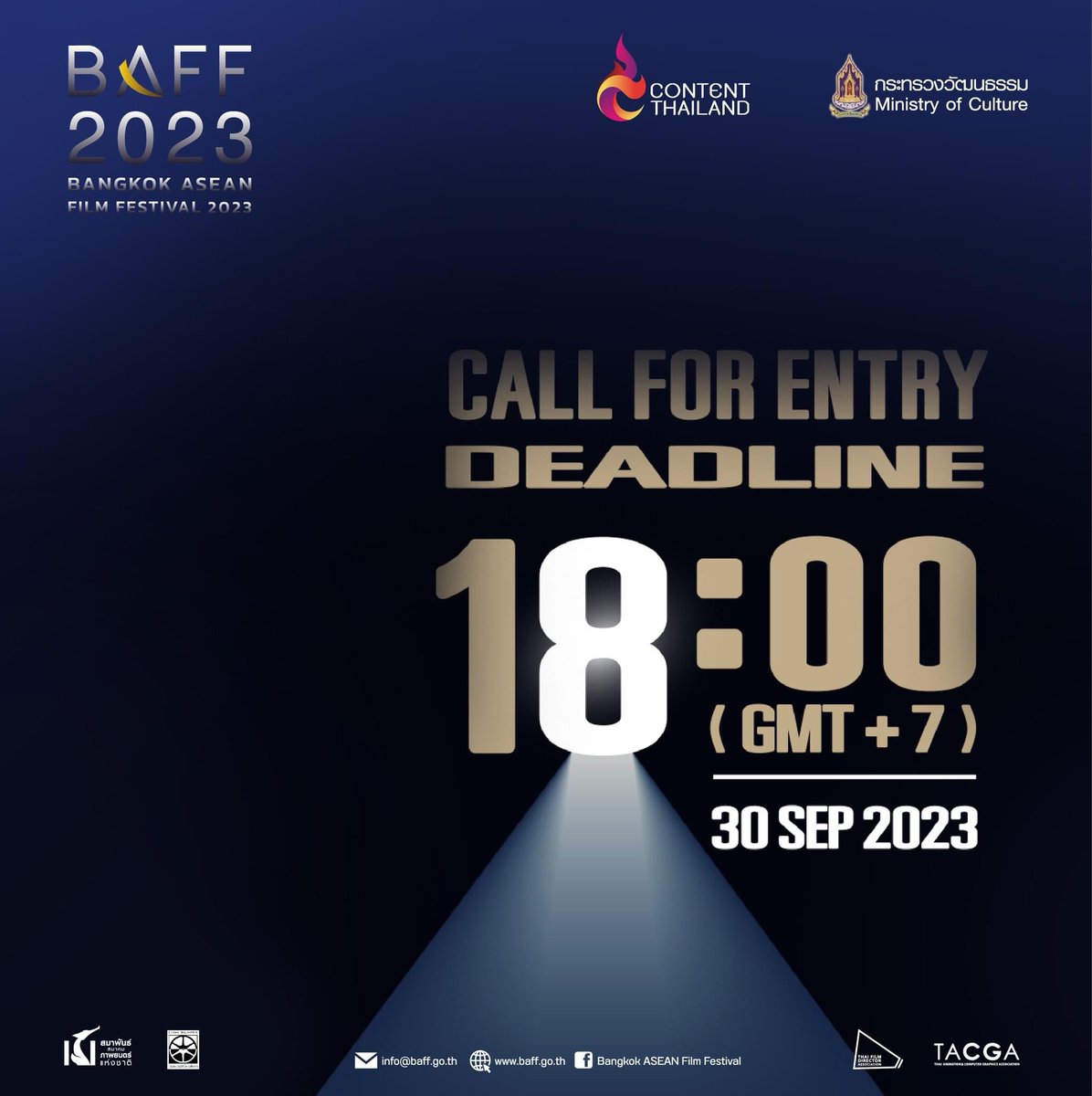AseanFilm's tweet photo. The 9th Bangkok ASEAN Film Festival’s (BAFF 2023) Call for Entry will end soon. Please submit your short films and feature projects by 18:00 (GMT+7).
.
Learn more: https://t.co/TpSOlYRxQb
.
#BAFF2023 #BangkokASEANFilmFestival2023 https://t.co/uT85gDvol7