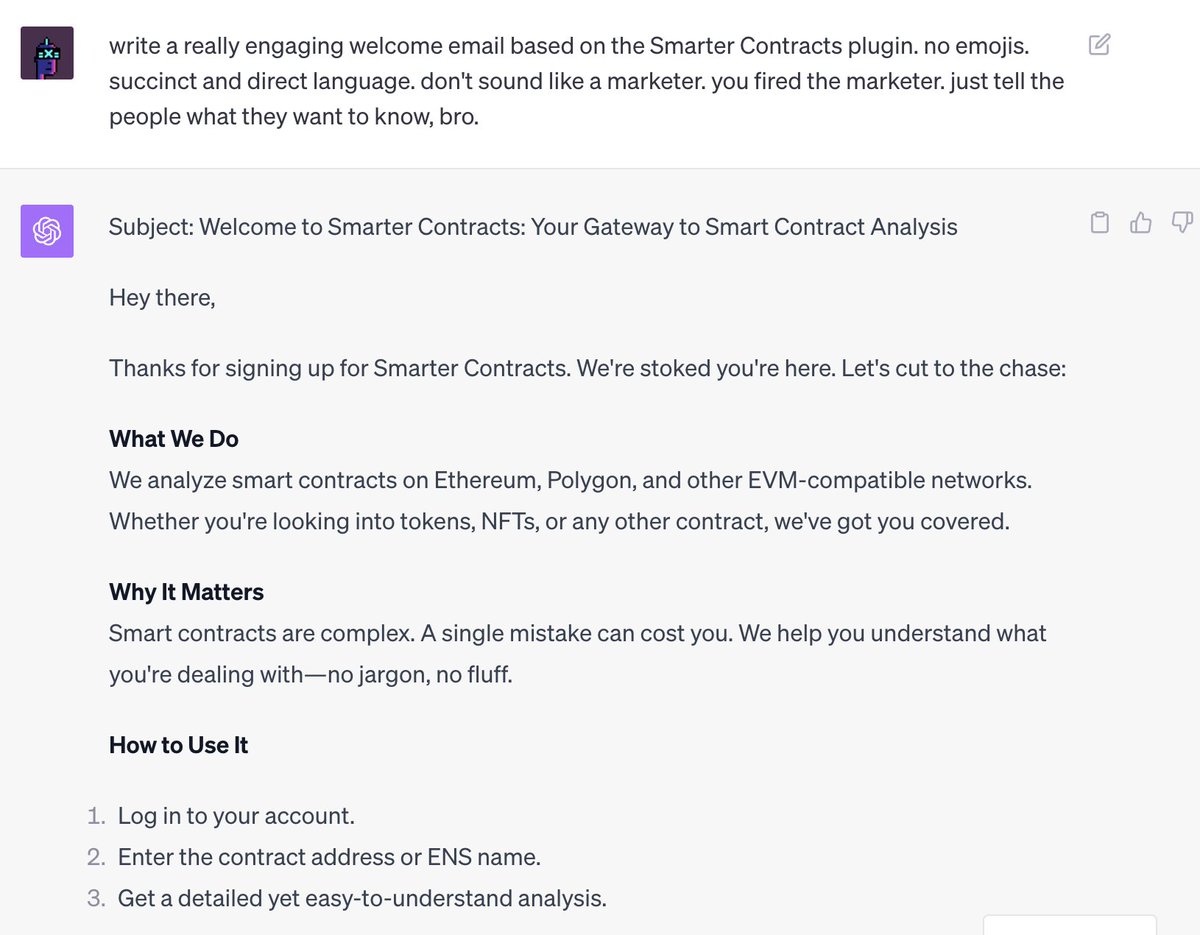 netdragon0x's tweet photo. When using GPT-4 with your plugin turned on, you can ask AI to write content about the plugin itself without providing any additional context. It pulls nearly everything it needs from the manifest/OpenAPI spec.

So meta. https://t.co/6mWBpnhenO