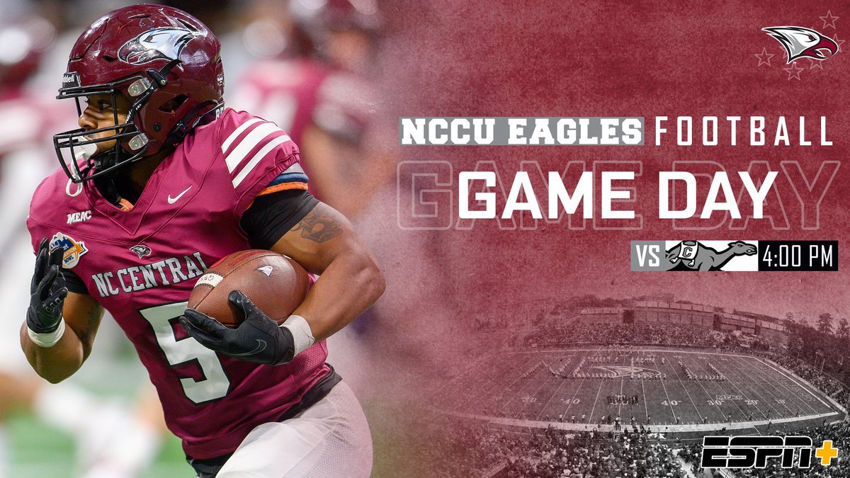 NCCUAthletics's tweet photo. GAME DAY! No. 13 @NCCU_Football hosts Campbell at 4 p.m. in O'Kelly-Riddick Stadium (ESPN+).

Live Stats: https://t.co/gbF5zmShhB

#EaglePride | #BeGREAT | #ProtectTheNest
@MEACsports https://t.co/tH8opEFKFq