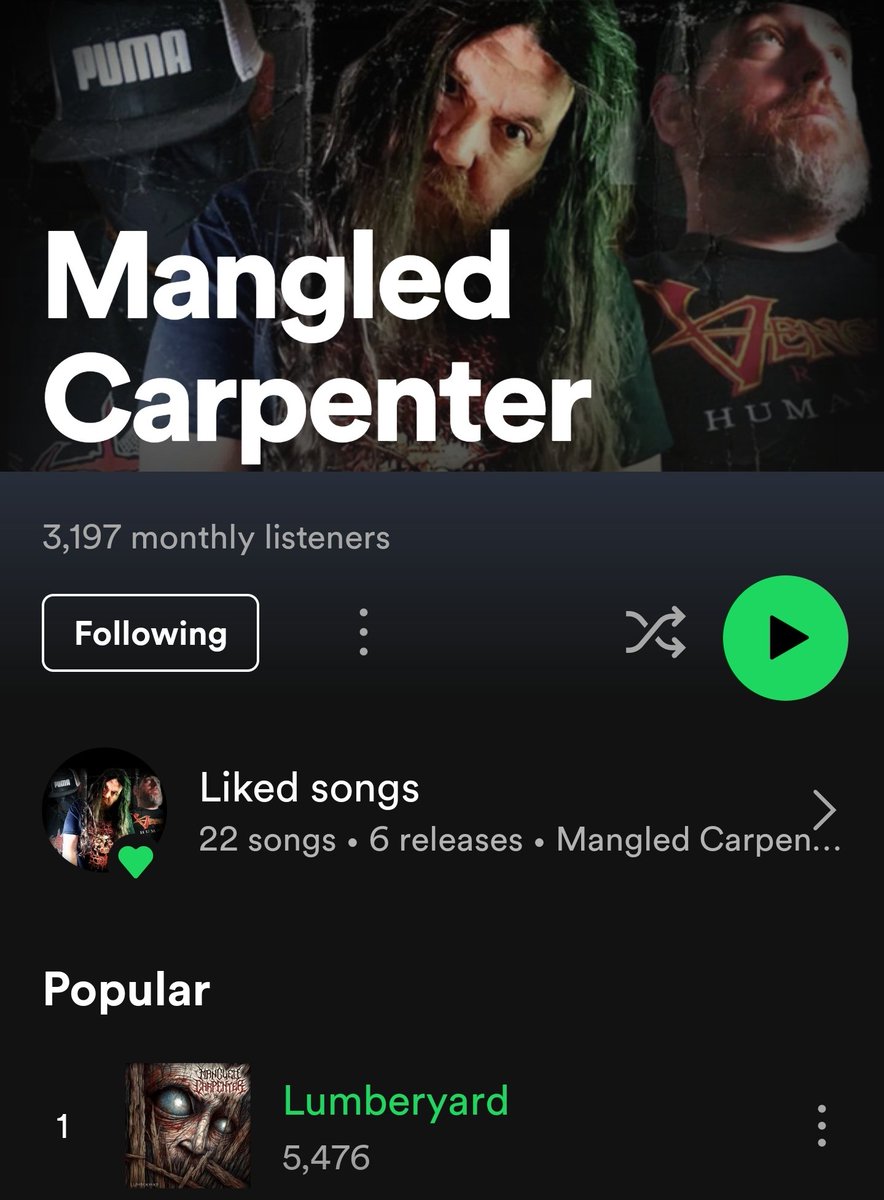 Thanks to everyone who's streamed our newest Mangled Carpenter single "Lumberyard" this week. We've passed 5k streams on Spotify just in the first week. Help us get to 10k Spotify streams! songwhip.com/mangledcarpent…

<a href="/MangledSongs/">Mangled Carpenter (Official)</a> 
<a href="/mangledkris/">kristeffor</a> 
<a href="/RottweilerRec/">Rottweiler Records</a>
<a href="/BrokenCurfew/">Broken Curfew Records</a>