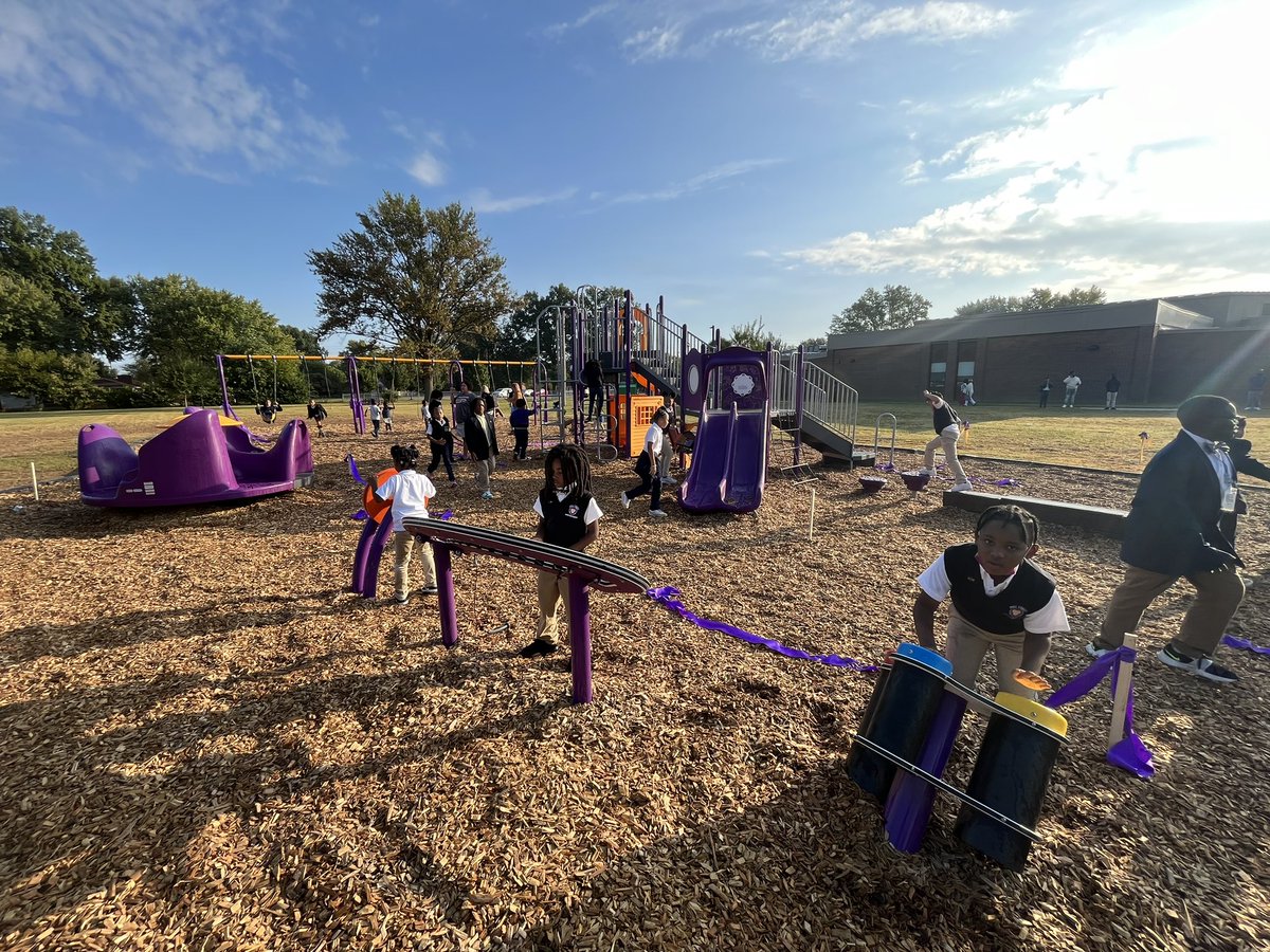 Today our leaders made history by officially cutting the ribbon on our BRAND NEW PLAYGROUND! We are ecstatic to have a space that is colorful, fun, and inclusive so ALL of our students can safely play when they take their learning from the inside to the outside.