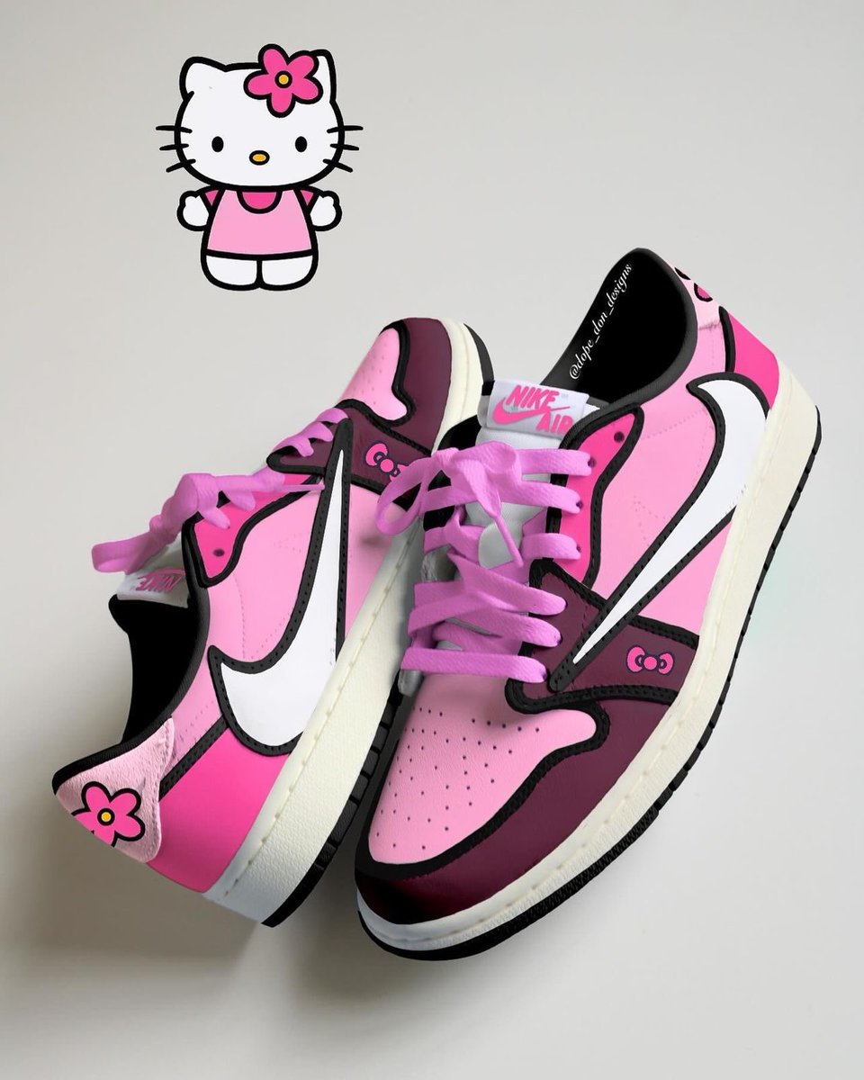 KicksFinder's tweet photo. Hello Kitty x Travis Scott x Air Jordan 1 Low 🐱🌸

📸 IG: dope_don_designs https://t.co/gMkfmONFEi