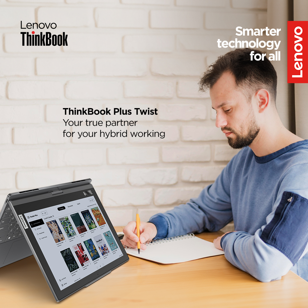 Lenovo_ID's tweet photo. Jika Anda tipe orang yang gemar membaca, maka Lenovo ThinkBook Plus Twist menjadi pilihan tepat untuk Anda. Baik untuk hiburan atau sebagai referensi kerja, membaca, membuat catatan, bahkan membuat sketsa atau desain jadi lebih menyenangkan dengan perangkat inovatif ini. https://t.co/7iSPM4C66U