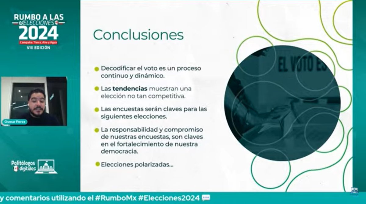 RumboAEleccion's tweet photo. 🌐 Agradecemos la brillante participación de @pejumanuel 🇲🇽 con el tema "Decodificando el voto: el poder de las encuestas en elecciones mexicanas" En este VIII Seminario Internacional Rumbo a las #Elecciones2024MX 🗳 🇲🇽

@PolitologosD @CanalPolDig
#Elecciones2024 #RumboMx https://t.co/HV1YQBizYR