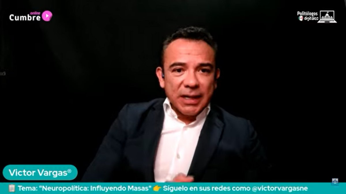 RumboAEleccion's tweet photo. 💬 "La neutropolitica es el estudio de las neurociencias especializada en ver como las emociones influyen en las decisiones del votante" @victorvargasne 🇲🇽

VIII Seminario Internacional Rumbo a las #Elecciones2024MX 🗳 🇲🇽

@PolitologosD @CanalPolDig
#Elecciones2024 #RumboMx https://t.co/gZGcnGzqI2