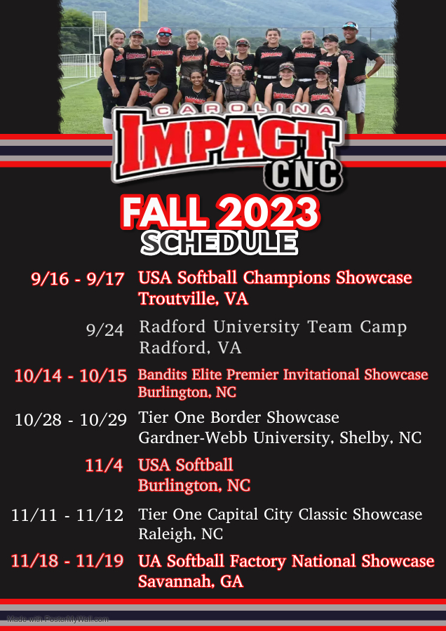 CNC_Impact's tweet photo. Updated Fall Schedule, see you on the diamond! #MakeAnImpact https://t.co/R61cytEGc5