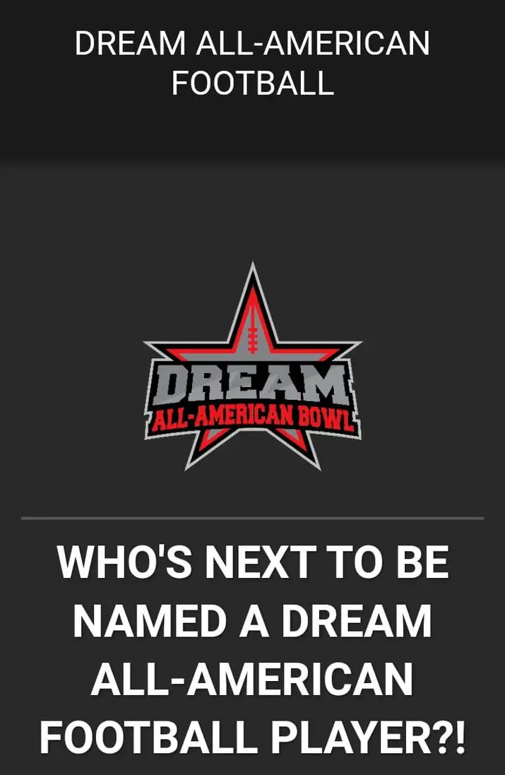 DreamAllStateCA's tweet photo. To all my friends and family in the football world in grades 5-12 we at @dreambowlgame are looking for you. I'm available now to answer questions about our All American game and what we have to offer regarding locations and special player packages. Feel free to DM me. https://t.co/WyXBPXfbXc