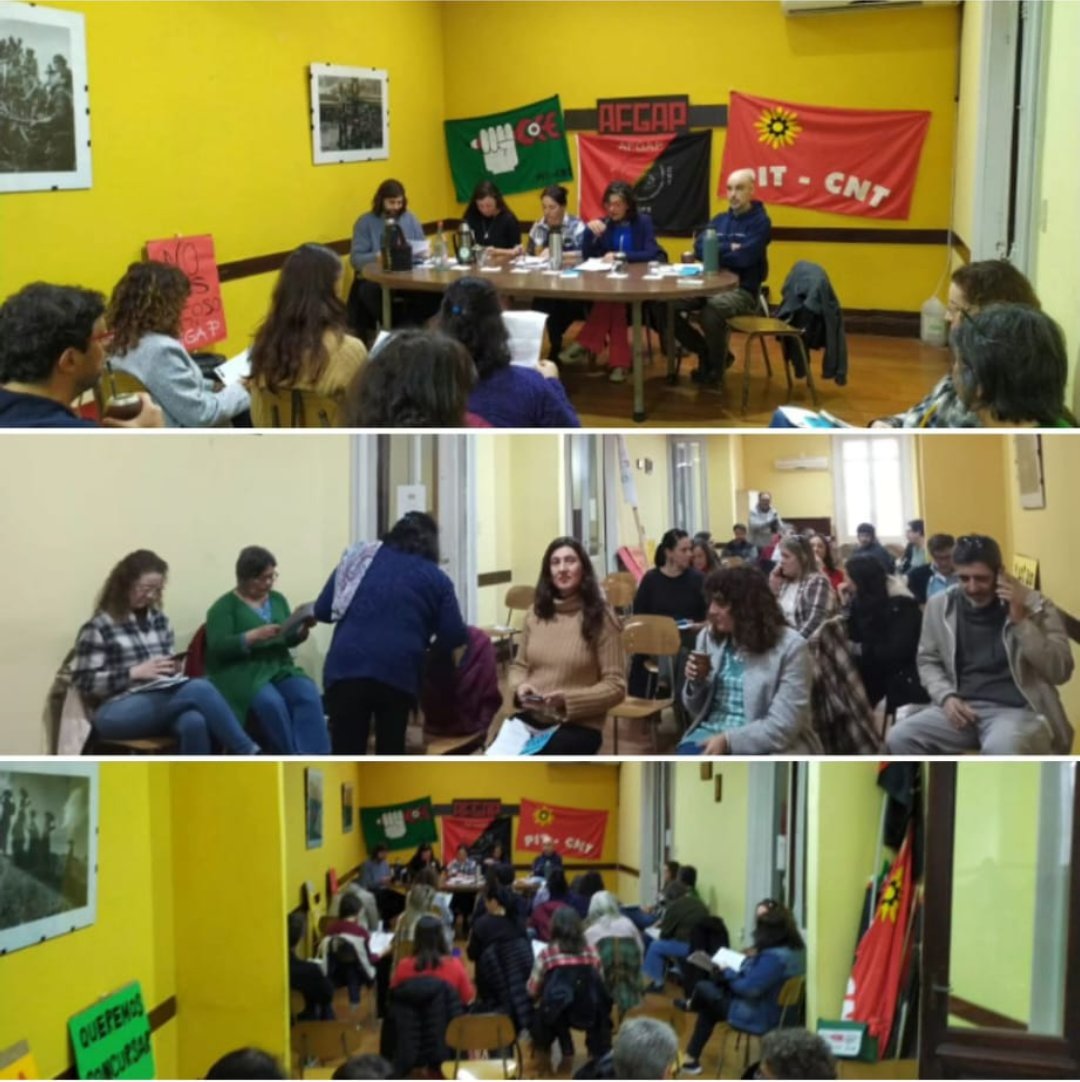 JacintoAFGAP's tweet photo. Asamblea de #AFGAP preparando ir a la #DINATRA por incumplimiento de acuerdos firmados con el @MGAPUruguay.
Custodiados: 3 patrulleros, solicitud de documentación y fotografías a todo el que ingresaba al Sindicato.
¡Claro que nos movilizamos!
@AfgapO @PITCNT1 @MTSSuy @COFE_PITCNT https://t.co/RQq2eONrxI