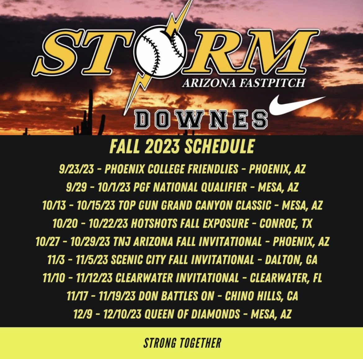 ElizaBark's tweet photo. PGF Fall National Qualifier tomorrow! Our first game is at 7:30 AM vs. AZ Mojo Vela on Field 1 at Legacy Sports Park! Go Storm! @AZStorm_Downes #azstorm @byusoftball @UVUSoftball @Utah_Softball @GordonEakin @coachCThomson @paigeparker008 https://t.co/Yy2cjFa74s