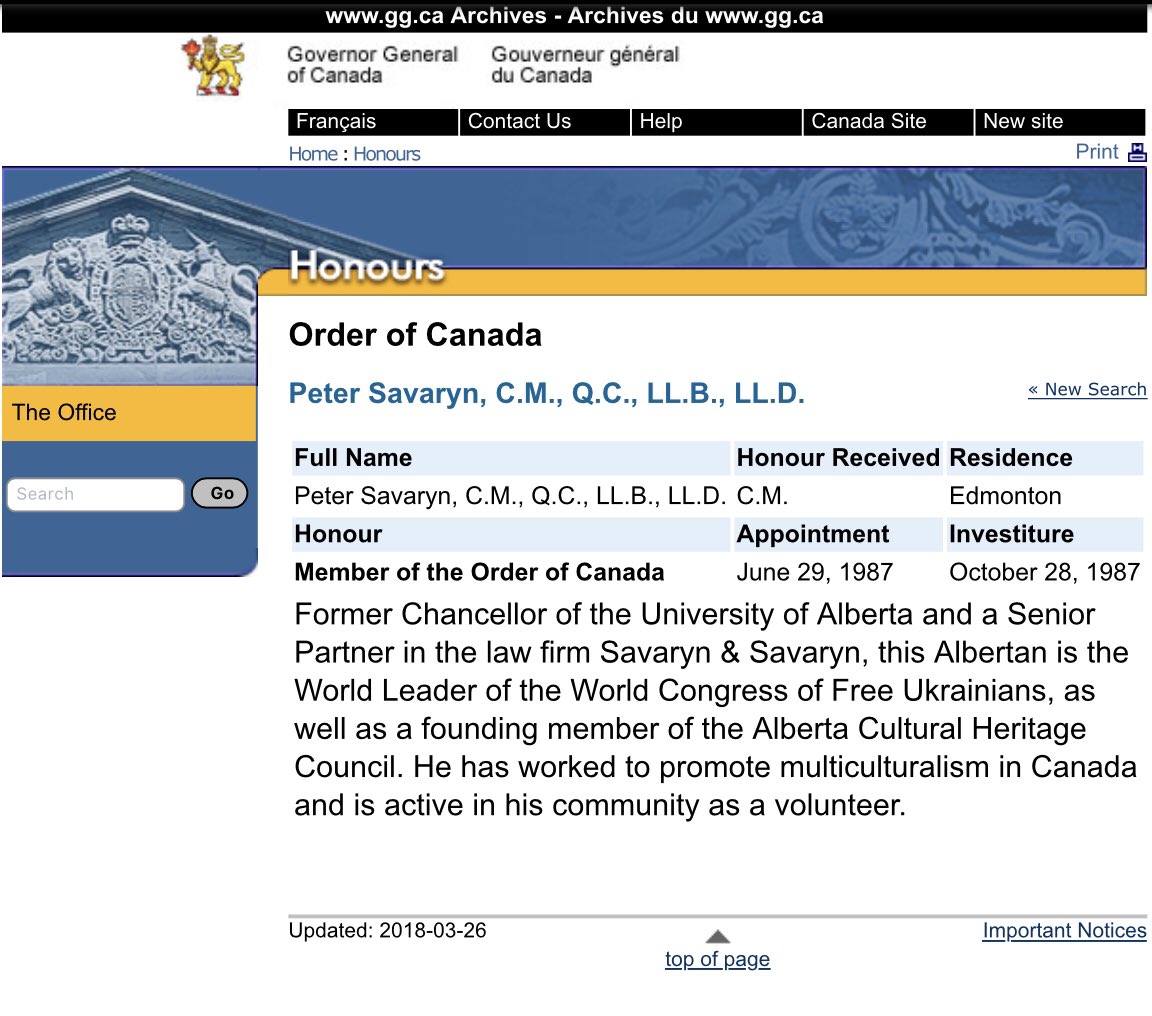 ydeigin's tweet image. Turns out, a Nazi veteran was awarded the Order of Canada. Peter Savaryn, who served in the Waffen SS Galicia Division and then as the Chancellor of the University of Alberta (the one with all those endowments honoring other Nazi veterans) was awarded the Order of Canada in 1987.