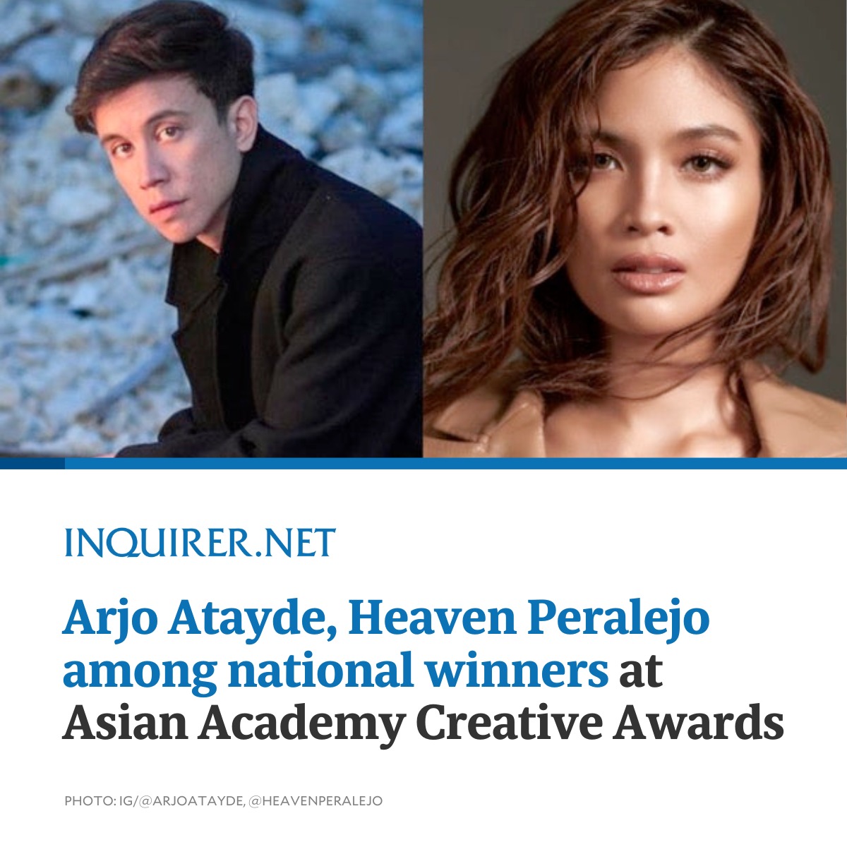 inquirerdotnet's tweet photo. CONGRATULATIONS!  👏

Arjo Atayde and Heaven Peralejo were named as the country’s Best Actor and Best Actress in a Leading Role, respectively, at the Asian Academy Creative Awards 2023.

READ: https://t.co/9tP9LjstJ4 https://t.co/PfBGxVz8c3