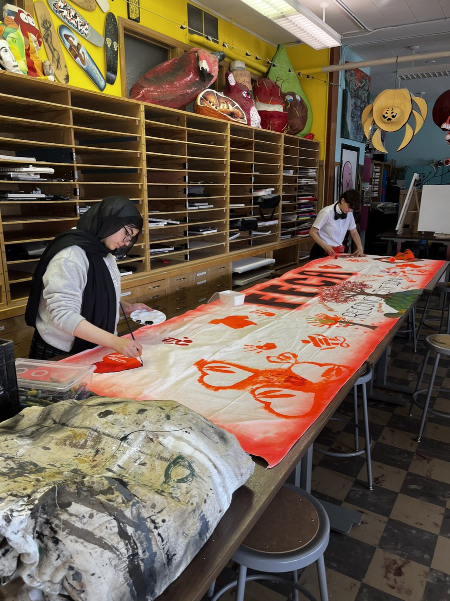 Creating the banner for Truth and Reconciliation.