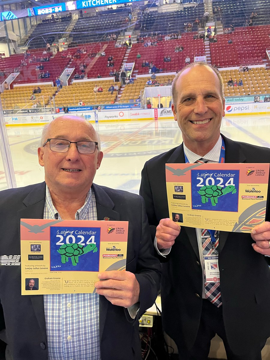 What a FABULOUS come-back for the @LGKitchenerRan1 tonight at the @KitchenerAUD . First game of the season. And here are @tomjgalloway14 and @DaveSchniderKW in full support of the Leejay calendars for 2024.