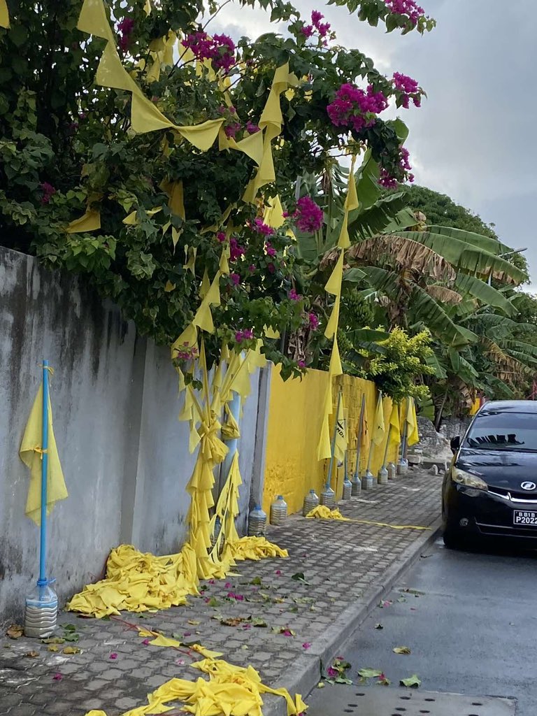 RiznaZareer's tweet photo. ރިޔާސީ އިންތިޚާބުގެ ދެވަނަ ބުރުގެ ވޯޓްލުން ނުފެށިގެން އުޅެނިކޮށް، މިހާރުވެސް ފެންނަމުން މިދަނީ ބިރުވެރިކަން. 

ރައީސް ސޯލިޙްގެ މަރަދޫ ދާއިރާގެ ކެމްޕެއިން އޮފީހުގެ ބިއްލޫރިގަނޑު ތަޅާލާ، ދިދަ ފަތިތައް ކަނޑާލާފައި މިވަނީ. 🙏
މިނިވަންކަމުން އަޅުވެތިކަމަށް، ދާނަންހޭ ނުދާނަމޭ. 
3️⃣💛✅ https://t.co/6fB7azMupm
