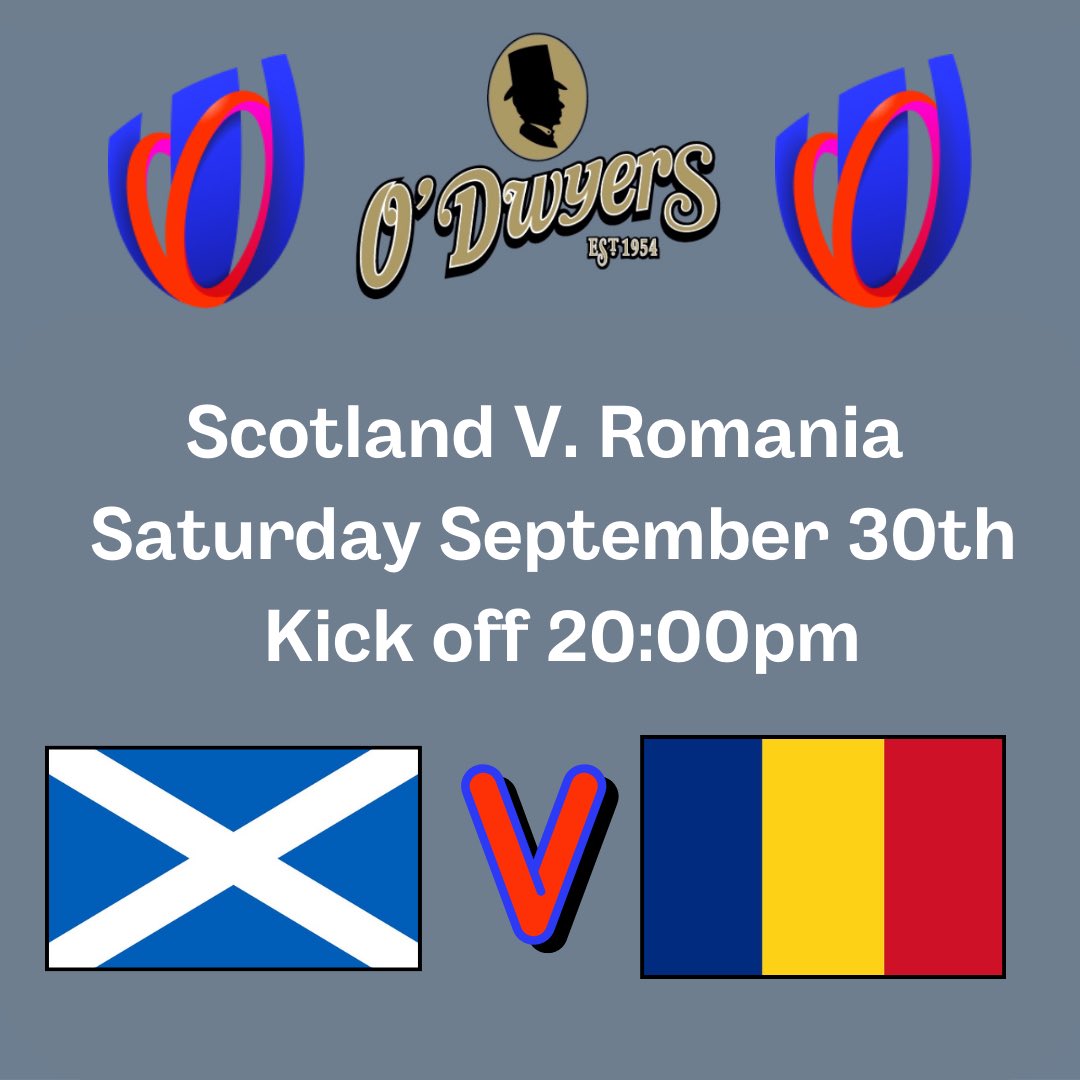 🏉 Rugby World Cup at O’Dwyers! 🏉 Watch the matches live at O’Dwyers! 🏉 Argentina 🇦🇷 V. Chile 🇨🇱 - 2pm. 🏉 Fiji 🇫🇯 V. Georgia 🇬🇪 - 4:45pm. 🏉 Scotland 🏴󠁧󠁢󠁳󠁣󠁴󠁿 V. Romania 🇷🇴 - 8pm. Don’t miss the action! 🏉 Catch all Rugby World Cup fixtures live at O’Dwyers Kilmacud! 😃 #RWC2023
