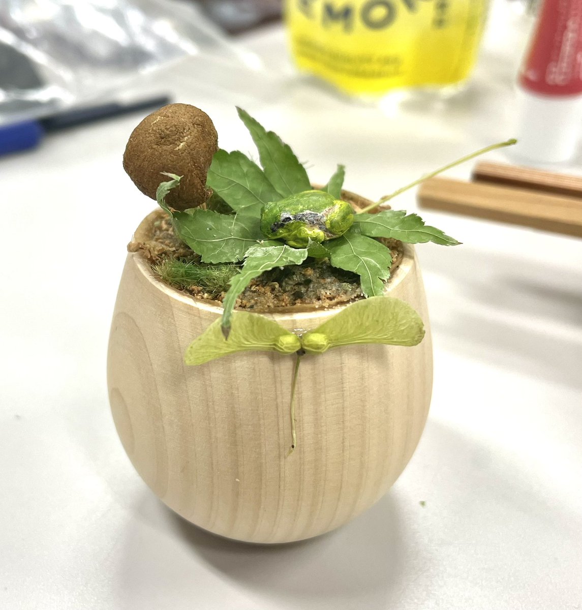 kinomepan's tweet photo. そこらへんに生えていたキノコと紅葉を使って作りました🍄

季節の変化を楽しむ

カエルは過去作です🐸 https://t.co/7ec8ZyU1KC
