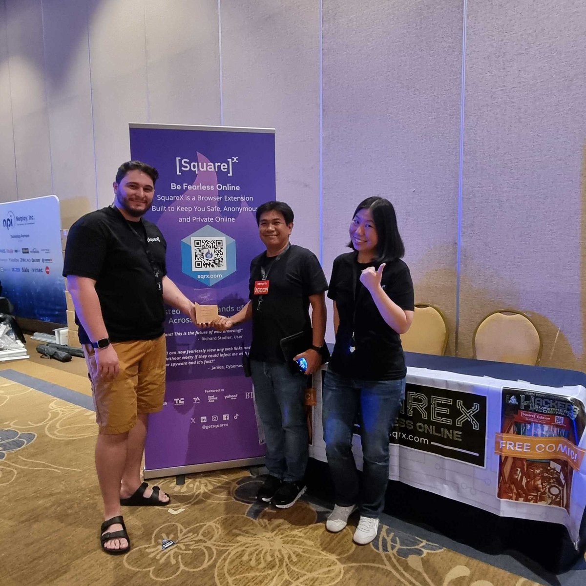 getsquarex's tweet photo. That's a wrap! The team had a great time at @rootconorg. Do remember to download #SquareX, try it out and leave us a review on the Chrome store to stand a chance to win a $500 gift card, for all #ROOTCON17 attendees only!
#BeFearlessOnline #ROOTCON https://t.co/N435XkmzpV