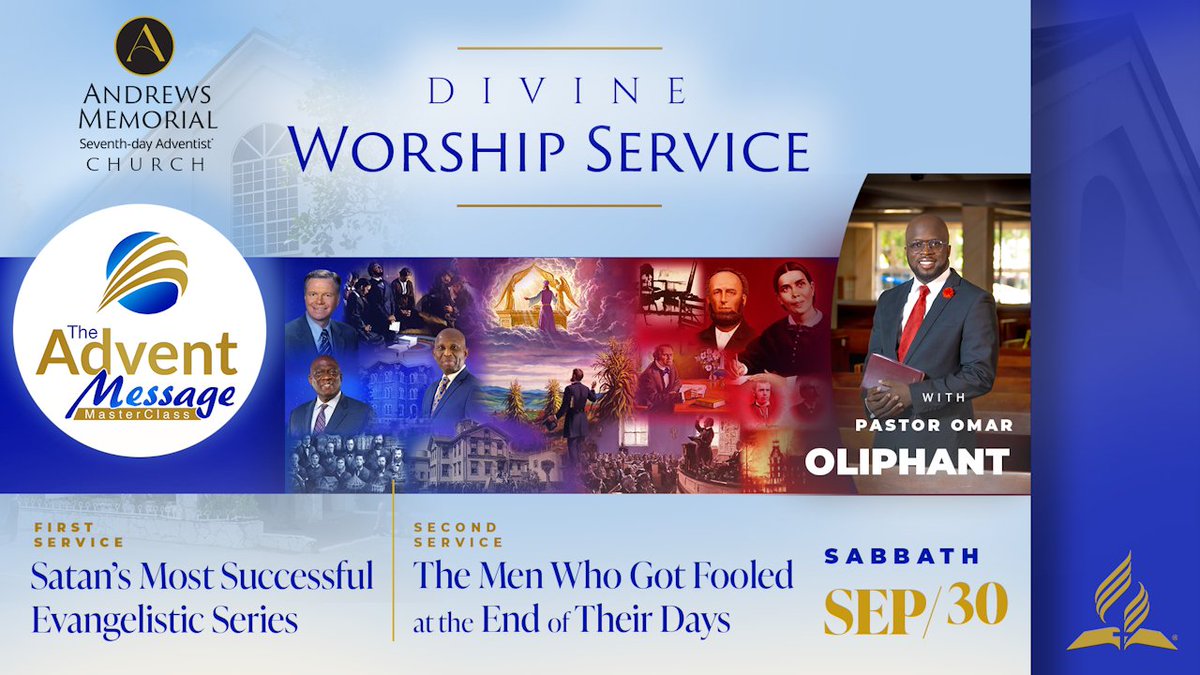 Andrews_SDA's tweet photo. Happy Sabbath!  Join us as we enter week 5 of 𝐓𝐡𝐞 𝐀𝐝𝐯𝐞𝐧𝐭 𝐌𝐞𝐬𝐬𝐚𝐠𝐞 MasterClass Series with Pastor Omar Oliphant.

See you in Sanctuary or join virtually on YouTube:
https://t.co/Ww6QVZjN2h

A blessing awaits🙏🏾
#adventmessage
#masterclass https://t.co/or9pJA4WXI