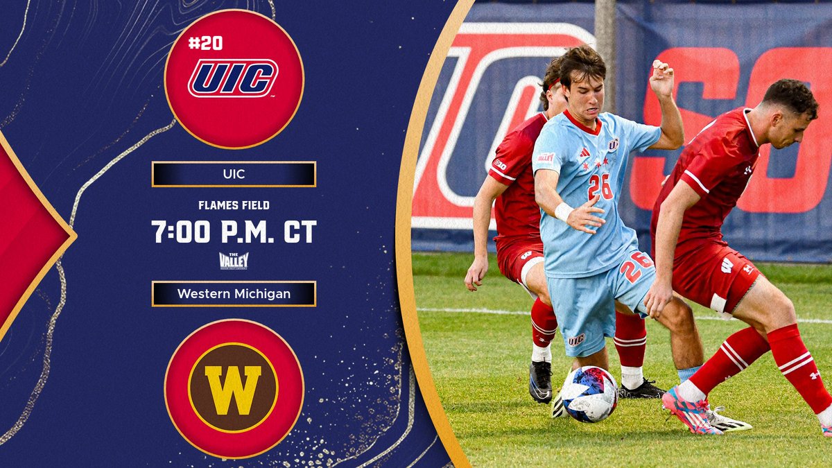 Battle of <a href="/MVCsports/">Missouri Valley Conference</a> un-beatens tonight at Flames Field!

Come on out for Sparky's Kids Club night at the pitch!

⏰ 7:00 p.m.
🆚 <a href="/WMUMensSoccer/">WMU Men's Soccer</a> 
💻 uicflam.es/b7a
📊 uicflam.es/3uj

#FireUpFlames