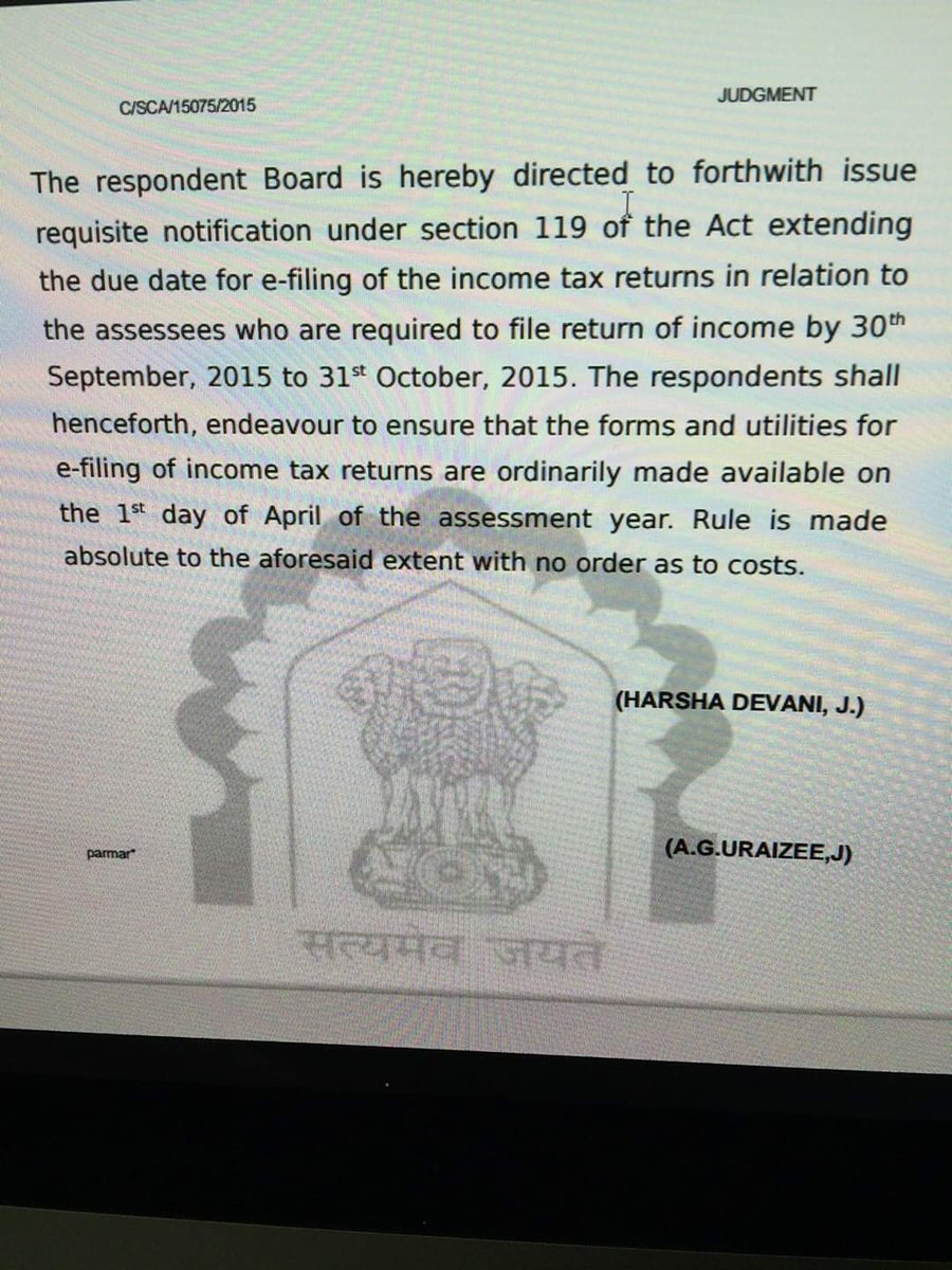 Pathbreaking judgement by Gujarat HC in 2015 directing CBDT to ordinarily release all forms and utilities required for filing #incometax return and #Taxaudit forms