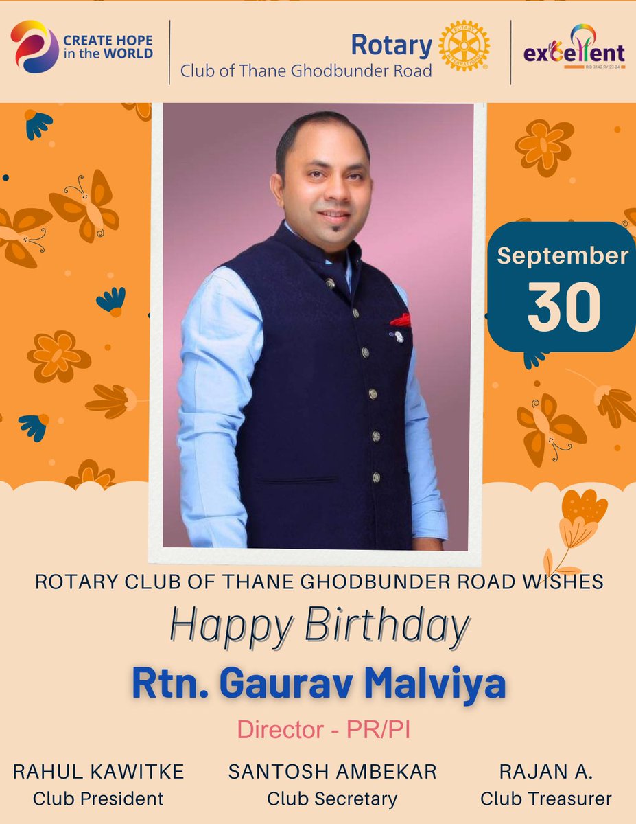 🎉 Happy Birthday, Rtn. Gaurav Malviya! 

#HappyBirthday #CelebrateWithGaurav  #rotary #ghodbunderroad #thane #ghodbunder #rotaryinternational #rotaryclub #district3142 #leaders #rotaryindia #excelletrotary #excellent #wearepeopleofaction #rctgbr #rotaryfamily