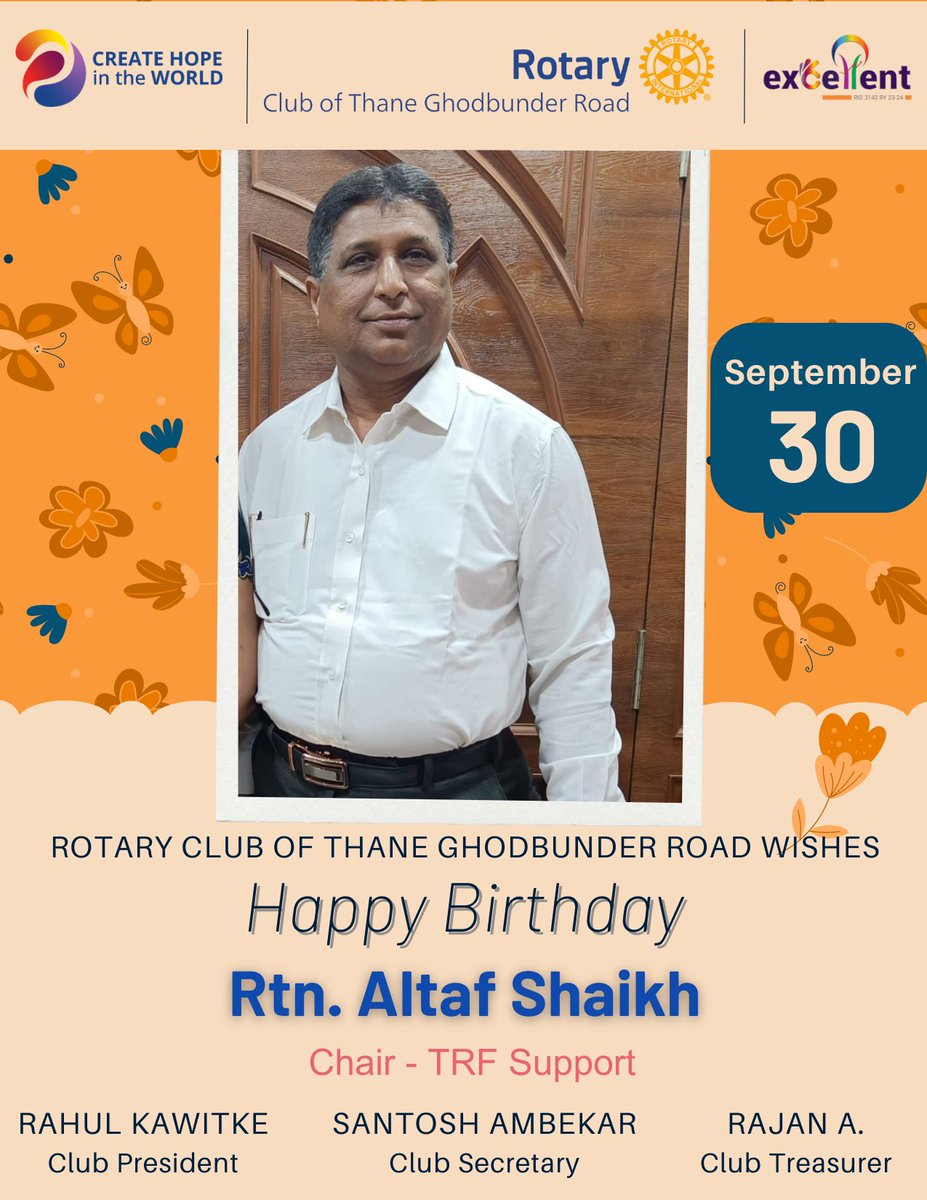 Happy Birthday to the wonderful and generous Rtn Altaf Shaikh! 🎉 

#rotary #ghodbunderroad #thane #ghodbunder #rotaryinternational #rotaryclub #district3142 #leaders #rotaryindia #excelletrotary #excellent #wearepeopleofaction #rctgbr #rotaryfamily