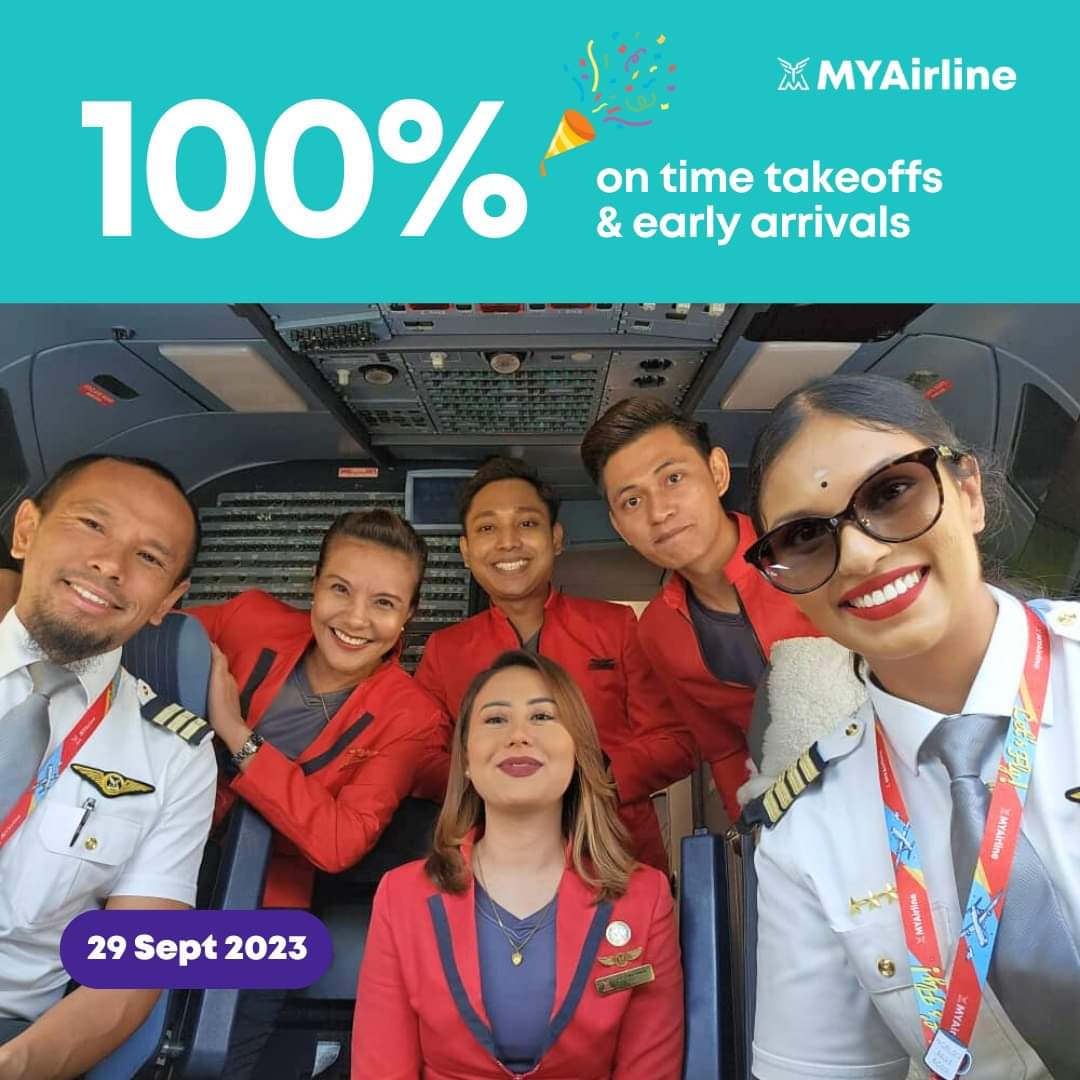 29 Sept: Hello, weekend! ✈️☀️ We're happy to share that ALL our flights arrived on time or ahead of schedule once again yesterday. 

Come fly with us soon! 🥰

🛫 Book your flights on myairline.my

#myairline #mychoice #yourexperiencematters