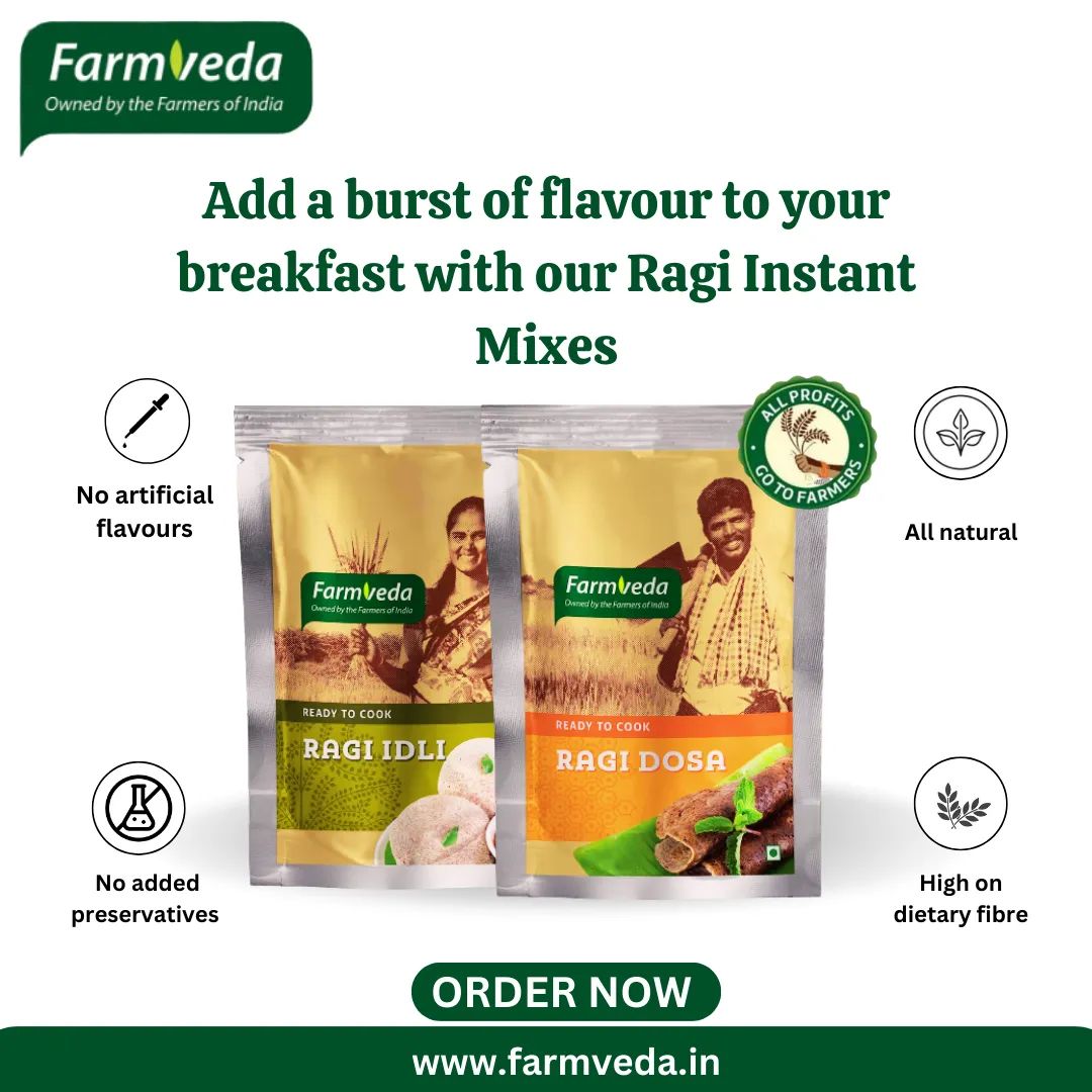 Farmveda's tweet image. 🌄 Add a Burst of Flavor to Your Breakfast with Our Ragi Instant Mixes! 🍽️✨ Elevate your morning routine with wholesome goodness and delicious taste. Breakfast just got better! 😋 #BreakfastUpgrade #FlavorfulMornings #RagiGoodness #InstantMixes #HealthyStart #MorningFuel