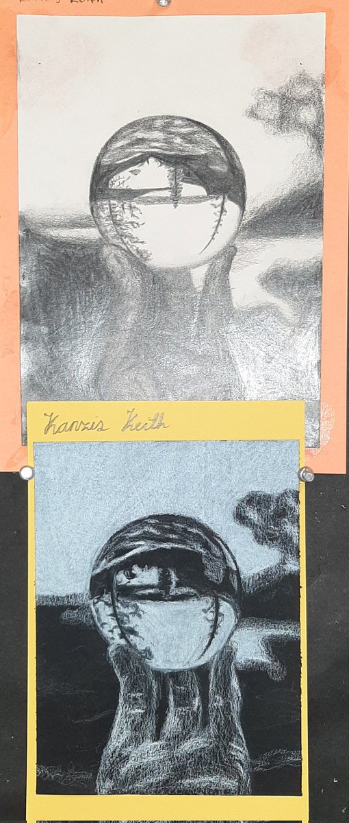 BHSVisualArt's tweet image. Drawing &Painting students learn shading techniques with graphite on paper and white colored pencil on black paper