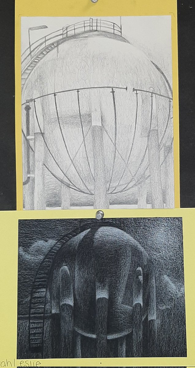 BHSVisualArt's tweet image. Drawing &Painting students learn shading techniques with graphite on paper and white colored pencil on black paper